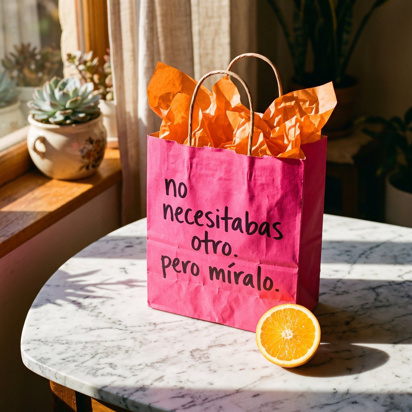 Bolsa rosa con la frase No necesitabas otro, pero míralo